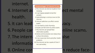 🔴10 Lines On Disadvantages of Internet10 Lines On Disadvantages of Internet In EnglishDisadvantage [upl. by Leuamme]