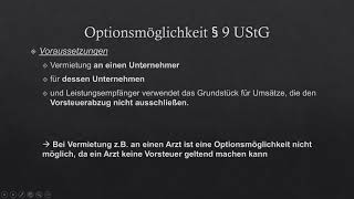 Steuerfreie Umsätze und Option § 9 [upl. by Joann]