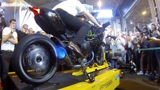 Motorcycle Live  326bhp Kawasaki Ninja H2R spits flames on rolling road dyno BEST VIDEO [upl. by Nyrrad244]