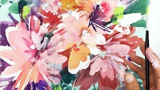 3 min Loose Watercolor and Acrylic Flower Painting  CreativeIngrid [upl. by Latimer828]