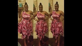 DIY ONE SHOULDER HANDKERCHIEF HEM DRESS HOW TO SEW A FLOWY DRESS EASY [upl. by Euqinomad]