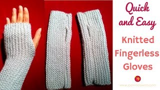 Knitted Fingerless Gloves  Beginner Knitting [upl. by Ailat]