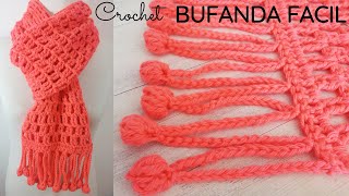 Bufanda fácil a crochet con flecos de pompones [upl. by Pegma]