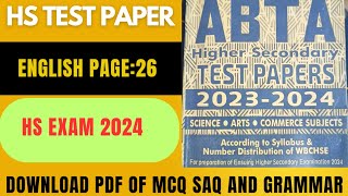 HS ABTA Test PaperClass12ABTA Test PaperEnglish Page 26MCQ SAQ AND GRAMMAR [upl. by Rosalee12]