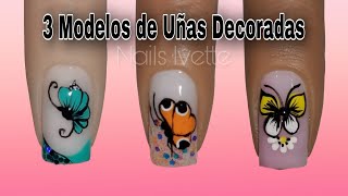 3 Decoraciones de uñas con mariposas  Modelos de uñas cortas decoradas [upl. by Deva]