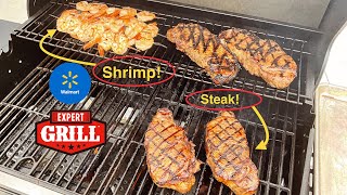 Walmart Expert Grill 4 Burner Cast Iron Gas Grill  Shrimp and Steak  Awesome [upl. by Attenreb251]