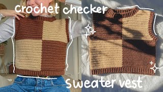 Crochet Checkerboard Sweater Vest Tutorial  Hayhay Crochet [upl. by Colas]