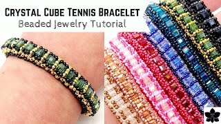 Crystal Cube Tennis Bracelet Beading Tutorial 4mm [upl. by Ahsener]