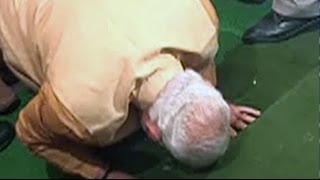 Narendra Modi bows down touches the steps of Parliament [upl. by Teresita]