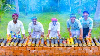 BAMBOO CHICKEN  Chicken Cooking in Bamboo  Direct Fired Bamboo Chicken Recipe Cooking in Village [upl. by Lothario]