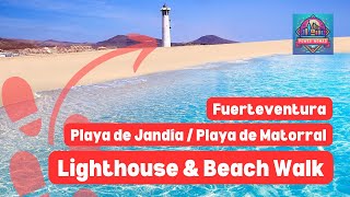 Fuerteventura 🇪🇸 MORRO JABLE lighthouse💈 and JANDÍA BEACH ☀️ walking tour  July 2024  4K [upl. by Dnalyram]