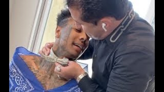 Blueface First Rapper To Get Diamond Bandana Collar Chain [upl. by Ayotahc178]