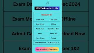 PSTET Admit Card 2024 Out  PSTET Admit Card Link  PSTET Exam [upl. by Edelman]