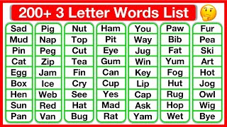 200 Three Letter Words List 🤔  Phonics lesson  Reading Words Lesson  Learn with examples [upl. by Wendie]