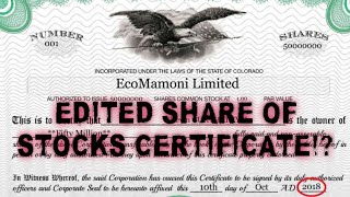 ECOMAMONI EDITED SHARES OF STOCKS CERTIFICATE DATED YEAR 2018 ⛔ FALSE CLAIMS [upl. by Woermer]