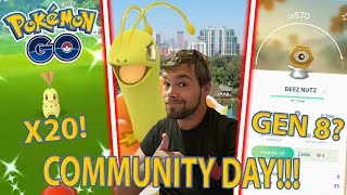 SHINY CHIKORITA COMMUNITY DAY IN POKEMON GO GEN 8 POKEMON CAUGHT [upl. by Nylrahc]