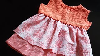 Come fare la gonna in stoffa in un vestitino bimba col corpetto a maglia Tutorial completo [upl. by Reffineg]