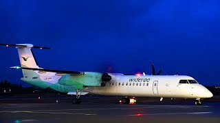 Widerøe Dash8 Q400  Morning arrival  start up  departure  Stord airport december 2020 [upl. by Acinom]