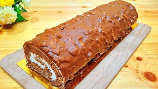 Le meilleure roulé au chocolatvanille recette facile avec un glaçage rocher [upl. by Ymmak]