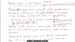 19 TOPOLOJİK UZAYLAR  Topoloji Tabanı ve Alt Taban  1 [upl. by Namas]