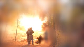 Moment A Russian Shell Lands Next To An RFERL Crew In Ukraine [upl. by Norrabal]