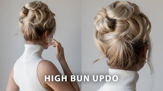 How To High Bun Updo Hairstyle ✨ Medium  Long Hair Updo Tutorial [upl. by Llenrep]