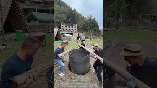 Put A Big Iron Barrel Into The Pit For Roasting Whole Lamb [upl. by Annaerdna]