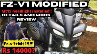 Fzv1 modified to mt15 headlight😱  Mt15  Modified  Tamil  mods  fzv1  tn75motovlogs  yamaha [upl. by Yxel]