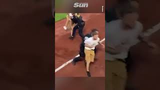 Climate Defiance protesters quickly tackled by police at baseball game [upl. by Delamare508]