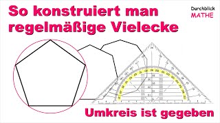 Regelmäßige Vielecke mit dem Geodreieck konstruieren Umkreis ist gegeben [upl. by Winfield685]