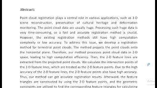 A Fast Registration Method for Building Point Clouds Obtained by Terrestrial Laser Scanner via 2 D F [upl. by Ynaffets]