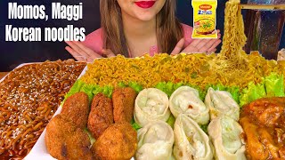 Eating Masala Maggi Paneer Momos Korean Spicy Noodles  INDIAN VIDEO ASMR MUKBANG  SPICY FOOD [upl. by Ardnalak203]