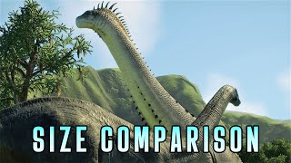 SIZE COMPARISON NEW ALAMOSAURUS Size Compared to ALL Sauropods  Jurassic World Evolution 2 [upl. by Arakawa449]