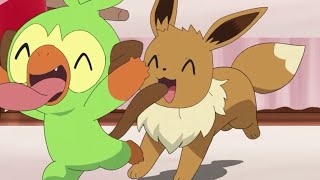 Grookey amp Eevee Cute Moments  Pokemon Journeys Episode 82 [upl. by Vachill]