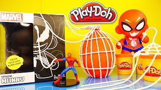 Play Doh Spiderman Surprise Egg Kidrobot Giant Venom Superhero Toys  Disney Cars Toy Club [upl. by Bolte]