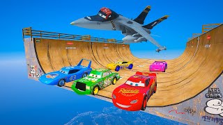 Challenge Pixar Cars Mega Ramp McQueen amp Friends The King Chick Hicks Jackson Storm Cruz Ramirez [upl. by Redmond]