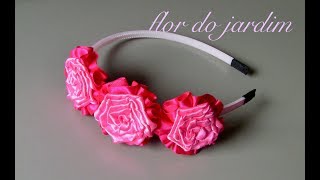 DIY  Tutorial  Tiara com Rosas de fita de cetim  Serre tete avec fleur de satin [upl. by Assilev415]