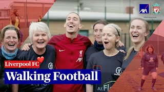 Liverpool FC’s Kostas Tsimikas tries walking football for first time with Liverpool Mums  AXA UK [upl. by Dnomasor]