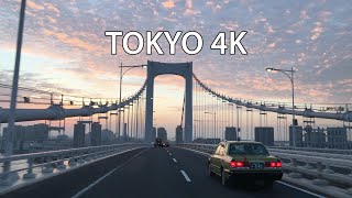 Tokyo 4K  Skyline Expressway Sunrise  Rainbow Bridge  Driving Downtown [upl. by Eonak]