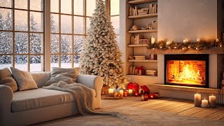 The Most Beautiful Snowy Winter Harmony in the Forest with Elegant Christmas Jazz and Cozy Fireplace [upl. by Dnaloy]