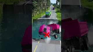 Dump truck vs huge water pit 10  carsvswaterpit doubleflatbedtrailertruckvsspeedbumps [upl. by Eanrahs]