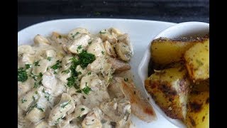 Mushrooms sauce  Chicken and fried Potatoes [upl. by Yarahs]