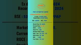 Ppap Automotive Limited share latest news  ExDate 20 NOV 2024  stockmarket nse [upl. by Mic]