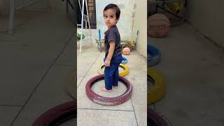 Benefits of jumping kids activities at home jumping in tyre holes babyjumping [upl. by Nylirej]