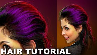 Hair drawing DIGITAL ART technique full hair tutorial Photoshop [upl. by Orvan]