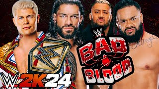 WWE 2K24 Bad Blood 2024 Cody Rhodes amp Roman Reigns vs Solo Sikoa amp Jacob Fatu Tag Team Match [upl. by Seaton14]