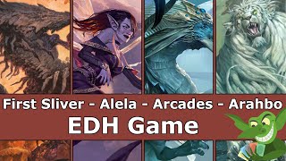 The First Sliver vs Alela vs Arcades vs Arahbo EDH  CMDR game play for Magic The Gathering [upl. by Ahtenek]