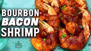 Bourbon Glazed Bacon Wrapped Smoked Shrimp  The Perfect Appetizer [upl. by Nytsuj]