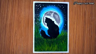 moonlight scenery drawing ideas with Cat [upl. by Rehtse]