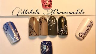 NAIL ART RICCIOLI E GHIRIGORI GEL PAINTING  linee sottili [upl. by Albertine]